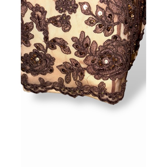 Vintage Jovani Evening Gown US Women's M/L Brown Tan Beaded Lace Mother of Bride - Picture 9 of 16
